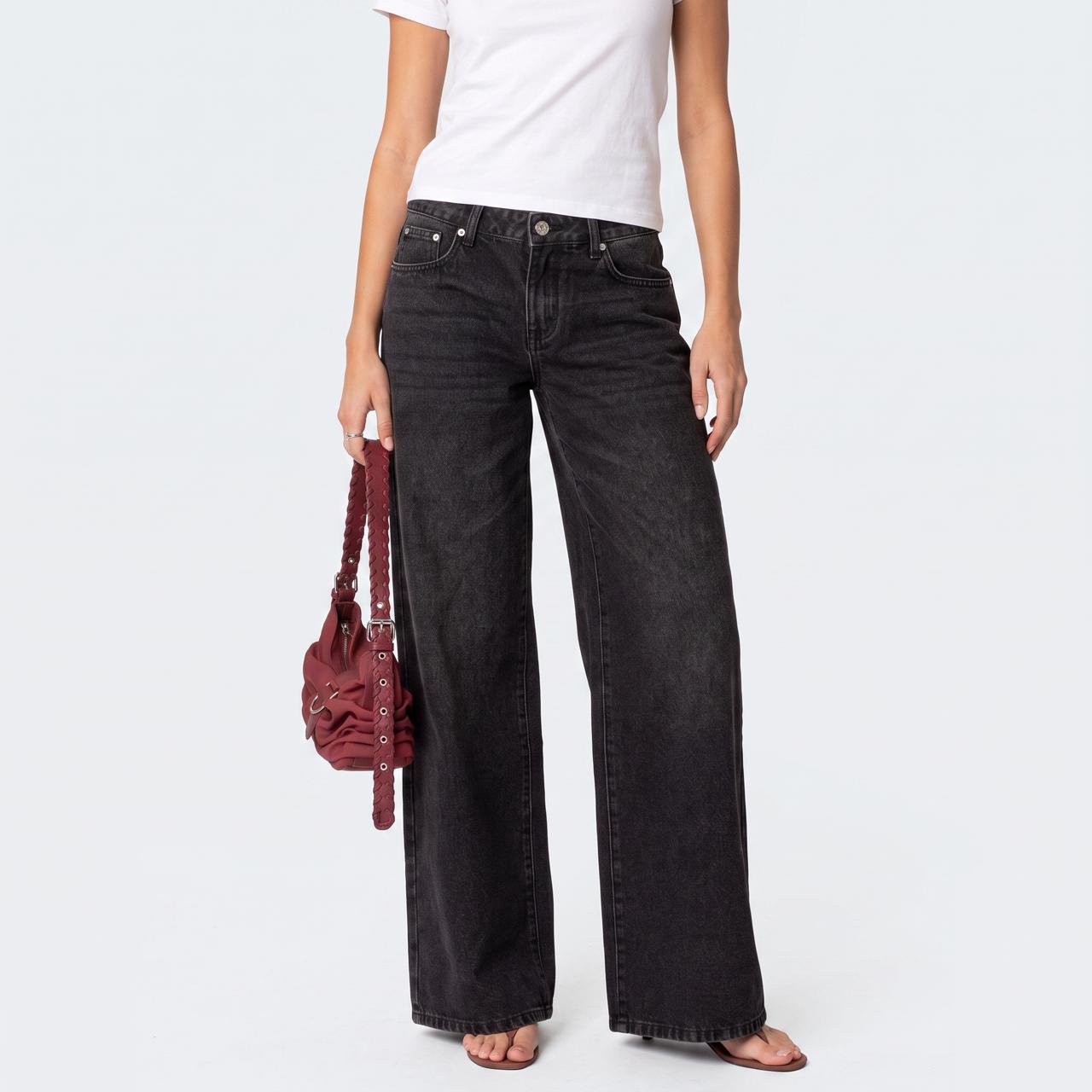 Women's High Waisted Bow Detail Wide Leg Jeans